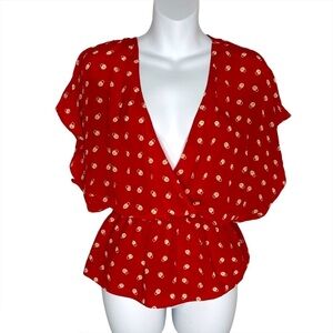 Petticoat Alley 100% Silk Cherry Red Lock Print Blouse